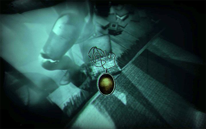 You can pick up the necklace from the folder lying at the feet of the right dummy - The bedroom riddle | Layers of Fear 2 Riddle Solutions - Act 3 - Bloody Roots - Layers of Fear 2 Guide