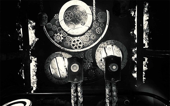We recommend starting with the outer gears and finishing with the inner ones - The area with machines and a clock | Layers of Fear 2 walkthrough - Act 2 - The Hunt - Layers of Fear 2 Guide