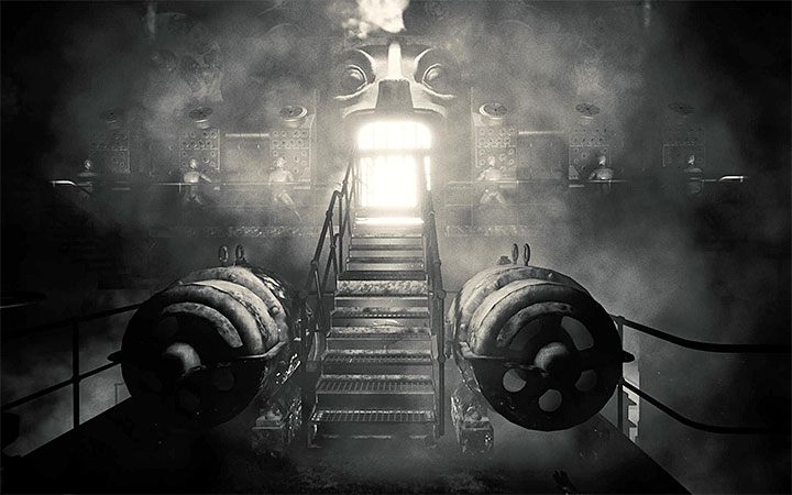 The lift will take you to a room where you have solved the clock puzzle - The area with machines and a clock | Layers of Fear 2 walkthrough - Act 2 - The Hunt - Layers of Fear 2 Guide