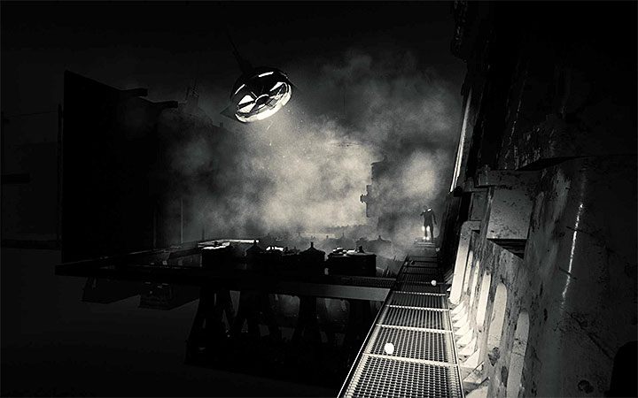 Watch out in the place presented in the picture - a monster will appear in front of you - The area with machines and a clock | Layers of Fear 2 walkthrough - Act 2 - The Hunt - Layers of Fear 2 Guide