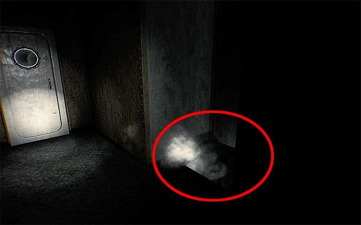 The second option involves jumping, as shown in the figure, into the hole to the right of the metal door - Second film tape | Layers of Fear 2 walkthrough - Act 2 - The Hunt - Layers of Fear 2 Guide