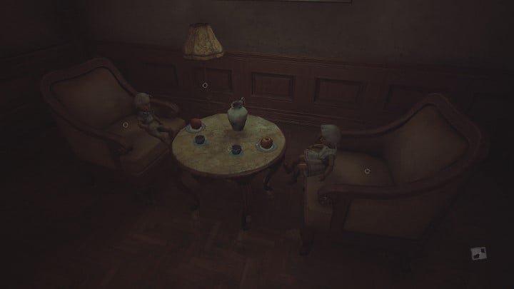In the room with dolls, your task is to arrange the furniture in such a way that the 2 armchairs and the table create a coherent setup - Layers of Fear 2023: Act 1 Painters Story - Walkthrough - Layers of Fear 2023 Guide