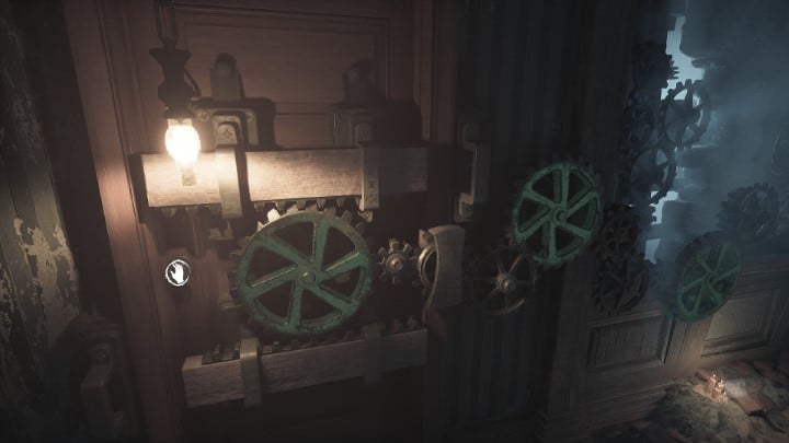 Similarly to the previous chase sequences, the corridors loop so you can go trial and error and finally you'll find the needed gears - Layers of Fear 2023: Act 1 Painters Story - Walkthrough - Layers of Fear 2023 Guide