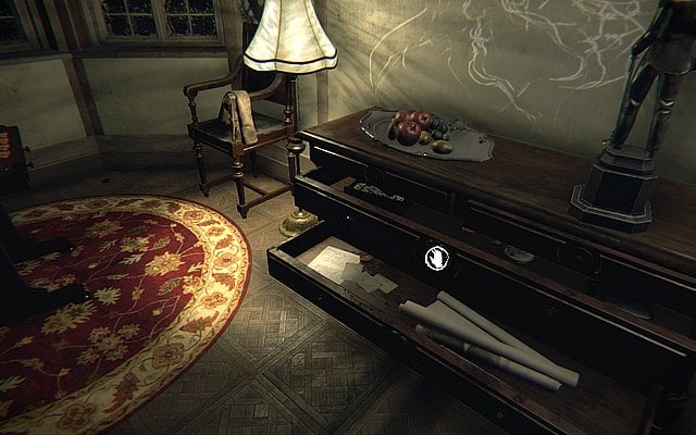 Open the second and the third drawer of the commode and take the checkers pawns - Episode 4: Brush - Walkthrough - Layers of Fear - Game Guide and Walkthrough