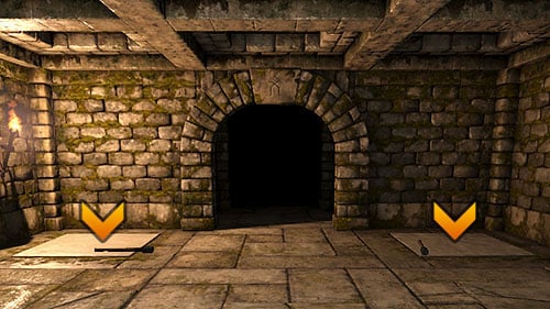 In order to get out of this room, you need to place an item of choice on the plates found on both sides of the door - Level 2: Old Tunnels - Walkthrough - Legend of Grimrock - Game Guide and Walkthrough