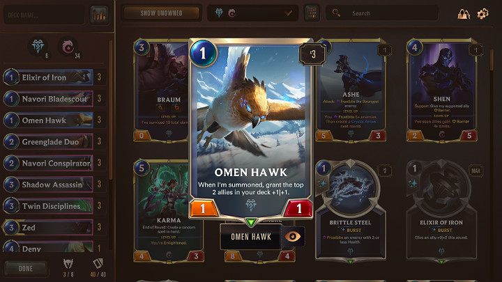 Defense isnt the strongest point of the presented strategy, so you often have to use supporting spells (Elixir of Iron, Twin Disciplines), which makes it easier for you to perform a mutually beneficial exchange with an opponents minion, or even send a troublesome opponent into the hands of the Pla - Ionia & Freljord - the best deck in the Legends of Runeterra - The best decks - Legends of Runeterra Guide