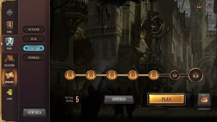 On the horizontal progress line there are seven crowns, and each of them represents one victorious duel - Expeditions game mode in Legends of Runeterra - Game modes - Legends of Runeterra Guide