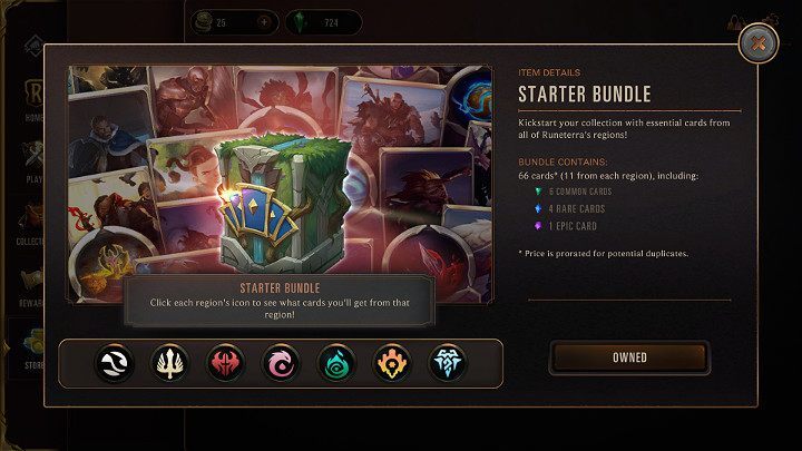 The Legends of Runeterra starter pack is available for $5 and includes 11 cards from each region - Legends of Runeterra Guide