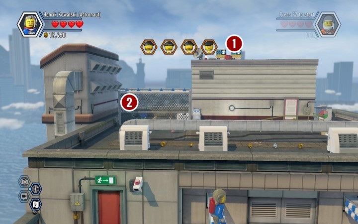 At the top you will find the first red brick - Secrets in the TV station building | Chapter 2 - Chapter 2 - LEGO City: Undercover Game Guide