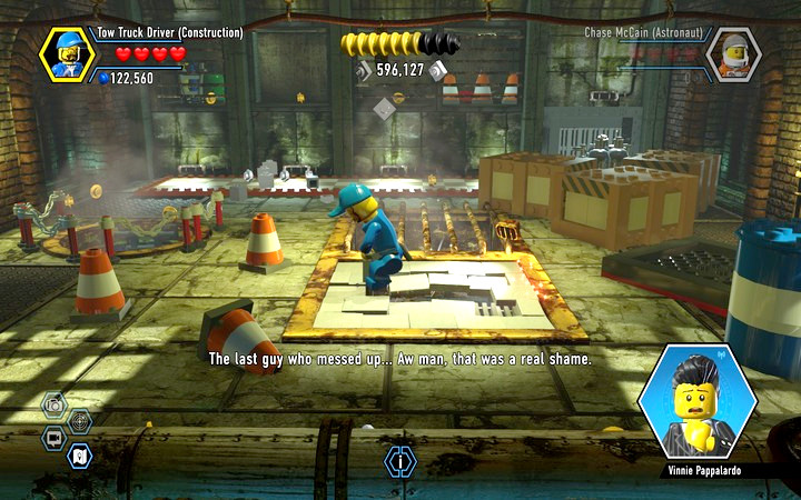 In order to collect the token you must get rid of the ground as the worker - Secrets in the bank | Walkthrough - Chapter 6 - LEGO City: Undercover Game Guide