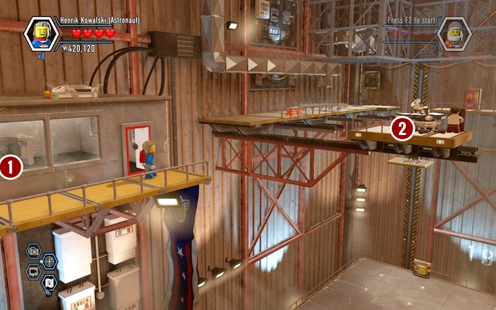 Use the teleport to reach the building with the red brick (1) inside a safe - Secrets in the hangar | Walkthrough - Chapter 7 - LEGO City: Undercover Game Guide