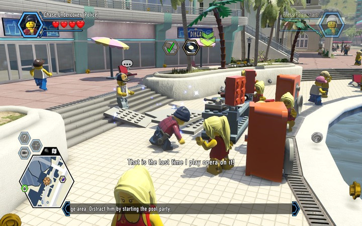 What you still need is music – there is a DJ stand by the pool, but it is not in the best of states - The Hotel | Chapter 5 - Chapter 5 - LEGO City: Undercover Game Guide