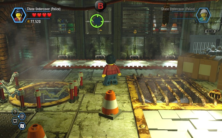 Get to the TNT by destroying the grate and jumping up using the box (first, you need to build it) - Robbing the gem from the bank | Chapter 6 - Chapter 6 - LEGO City: Undercover Game Guide