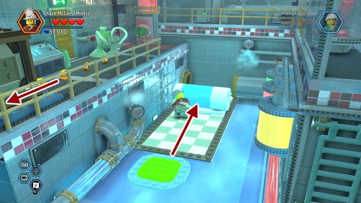 Push the pipe over and, after that, the big crate up. - Ice-cream shop | Chapter 11 | Walkthrough - Chapter 11 - LEGO City: Undercover Game Guide