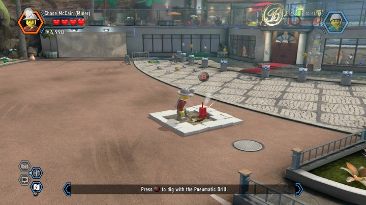 Start by drilling a hole, where there is dynamite hidden - Blackwells mansion | Chapter 13 | Walkthrough - Chapter 13 - LEGO City: Undercover Game Guide