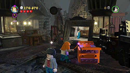 Continue on, then you will find another orange chest - take out fireworks and immediately launch them - Harry Potter Years 5-7: Love Hurts, part 2 - Year 6 - LEGO Harry Potter Years 5-7 Guide