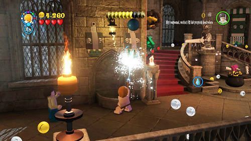 After the first barrier is destroyed, use the Deluminator to take the light next to the aquarium - Harry Potter Years 5-7: Burning Bridges - secrets, collectibles - Year 7 - LEGO Harry Potter Years 5-7 Guide