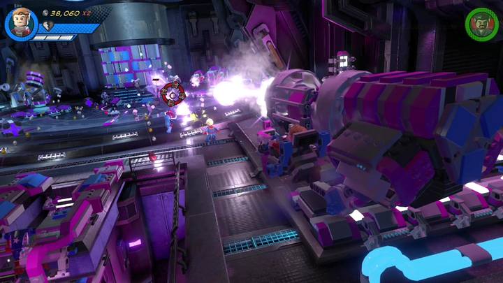 Once the job is done, go back through the portal, fly up and start controlling the previously hacked cannon - LEGO Marvel 2: Mission 20 - Out of Time Walkthrough - LEGO Marvel 2: Walkthrough - LEGO Marvel Super Heroes 2 Game Guide