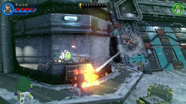 The floor above contains two mechanisms that unlock the further part of the outpost when activated - LEGO Marvel 2: Mission 2 - Avengers World Tour Walkthrough - LEGO Marvel 2: Walkthrough - LEGO Marvel Super Heroes 2 Game Guide