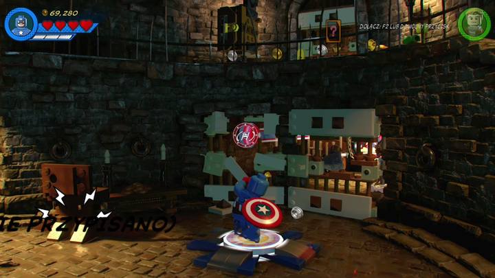 After that you must switch to Captain America and use the bricks scattered on the ground to build a platform - LEGO Marvel 2: Mission 3 - Castle Hassle Walkthrough - LEGO Marvel 2: Walkthrough - LEGO Marvel Super Heroes 2 Game Guide