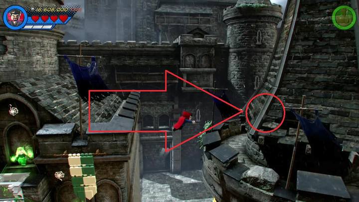 Another Minikit is on the castle wall, right behind the tower presented in the screenshot - LEGO Marvel 2: Mission 3 - Castle Hassle Secrets - LEGO Marvel 2: Mission secrets - LEGO Marvel Super Heroes 2 Game Guide