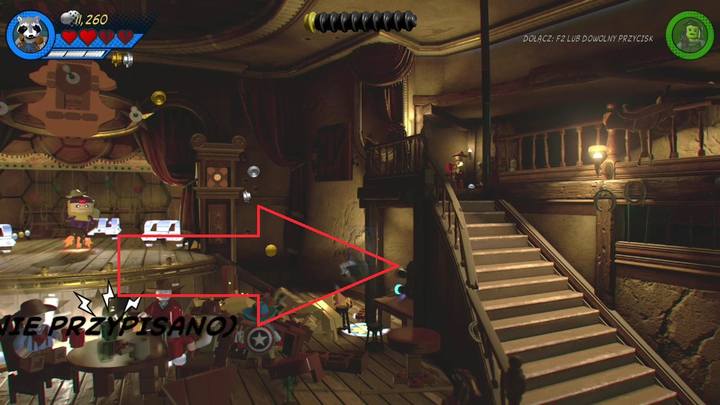 The first Minikit is located behind the stairs - LEGO Marvel 2: Mission 6 - High-Noon Saloon Secrets - LEGO Marvel 2: Mission secrets - LEGO Marvel Super Heroes 2 Game Guide
