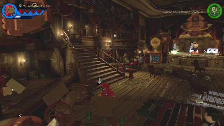 Go to the left side and destroy the tables by the bar - LEGO Marvel 2: Mission 6 - High-Noon Saloon Secrets - LEGO Marvel 2: Mission secrets - LEGO Marvel Super Heroes 2 Game Guide