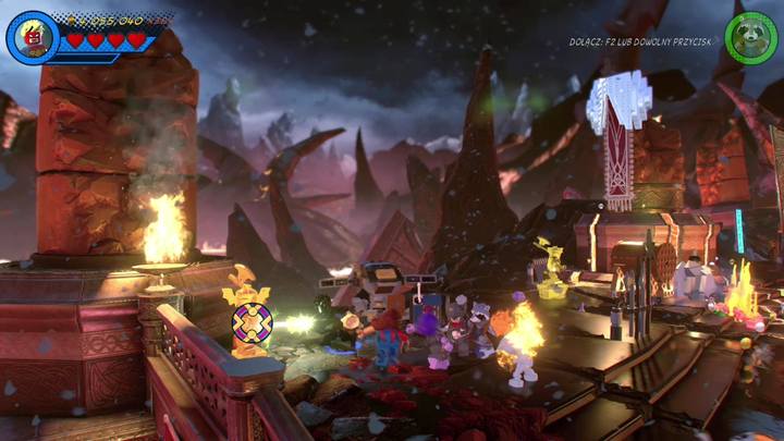 The third Minikit will be yours, once you destroy five golden statues (presented in the screenshot) - LEGO Marvel 2: Mission 7 - Surtur-n Doom Secrets - LEGO Marvel 2: Mission secrets - LEGO Marvel Super Heroes 2 Game Guide