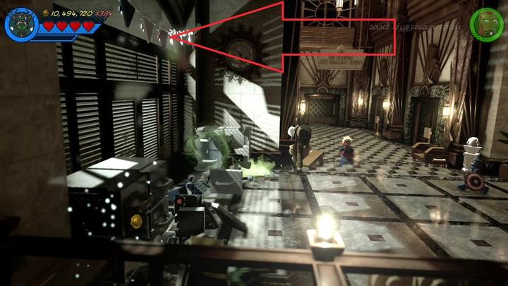 In order to get the next Minikit, you will need to destroy five streamers hanging on a rope - LEGO Marvel 2: Mission 9 - Noir Night-Mayor Secrets - LEGO Marvel 2: Mission secrets - LEGO Marvel Super Heroes 2 Game Guide