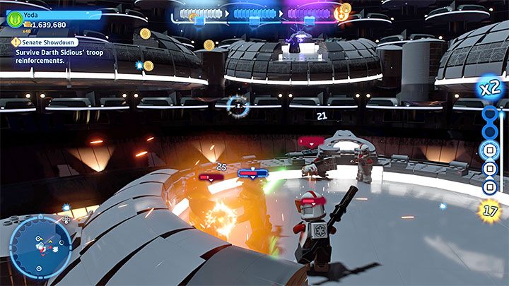 You can now reach the platform Palpatine is on and fight him again (remember about dodging) - LEGO Skywalker Saga: Darth Sidious (Emperor Palpatine) - boss, how to beat? - LEGO Skywalker Saga: Bosses - LEGO Skywalker Saga Guide