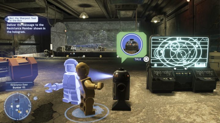Talk to the quest giver in bunker number 1 and accept the quest - LEGO Skywalker Saga: Not the Sharpest Tool in the Box - walkthrough - LEGO Skywalker Saga: DQar resistance base - LEGO Skywalker Saga Guide