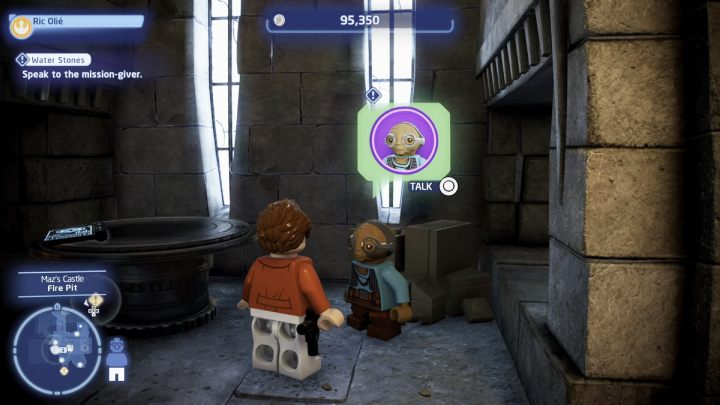 Accept the quest from the quest giver in Maz's Castle, and then read the riddle on the table next to it - LEGO Skywalker Saga: Water Stones - walkthrough - LEGO Skywalker Saga: Takodana - Maz Castle - LEGO Skywalker Saga Guide