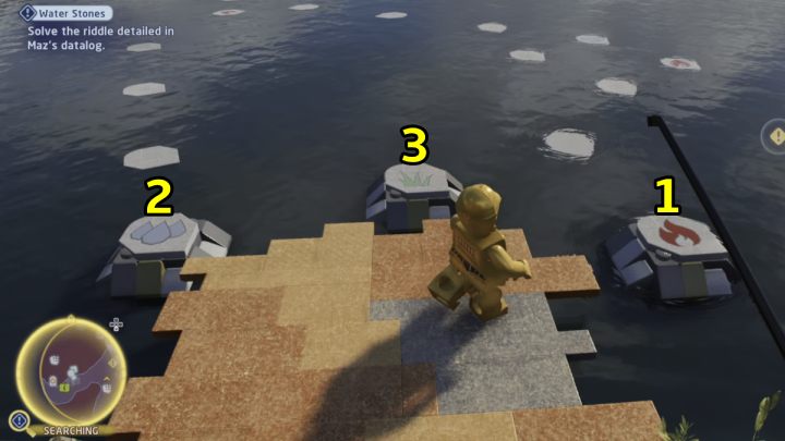 Head to the search area and go to the stone platforms that stick out of the water - LEGO Skywalker Saga: Water Stones - walkthrough - LEGO Skywalker Saga: Takodana - Maz Castle - LEGO Skywalker Saga Guide