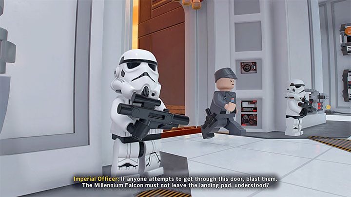 After you get close enough to the passage to the landing field, you will trigger a cut-scene showing an officer with an access card - LEGO Skywalker Saga: Hibernation Station - walkthrough - LEGO Skywalker Saga: Episode 5 - The Empire Strikes Back - LEGO Skywalker Saga Guide
