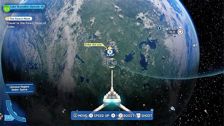 After watching Admiral Ackbar's speech, return to the team's spaceship - LEGO Skywalker Saga: Endor the Line - walkthrough - LEGO Skywalker Saga: Episode 6 - Return of the Jedi - LEGO Skywalker Saga Guide