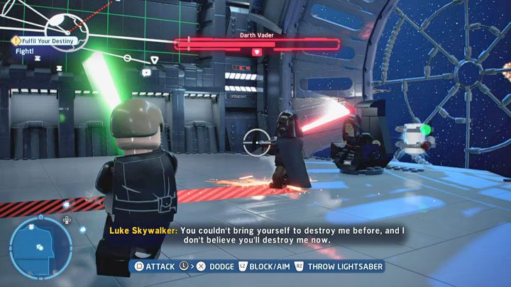 At the start of the battle you must overpower Vader by quickly mashing the displayed button - LEGO Skywalker Saga: Darth Vader & Emperor Palpatine - boss, how to beat? - LEGO Skywalker Saga: Bosses - LEGO Skywalker Saga Guide