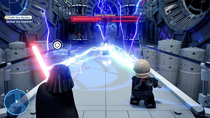 At the end of the battle you'll have to overpower the Emperor - LEGO Skywalker Saga: Darth Vader & Emperor Palpatine - boss, how to beat? - LEGO Skywalker Saga: Bosses - LEGO Skywalker Saga Guide
