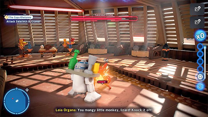 The second difficulty is the need to attack Salacious Crumb who accompanies Jabba - LEGO Skywalker Saga: Jabba the Hutt - boss, how to defeat? - LEGO Skywalker Saga: Bosses - LEGO Skywalker Saga Guide