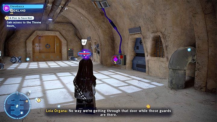 You will reach the location shown in the picture 1, where you will have to construct and use 2 levers - LEGO Skywalker Saga: A Plan to Save Han - walkthrough - LEGO Skywalker Saga: Episode 6 - Return of the Jedi - LEGO Skywalker Saga Guide