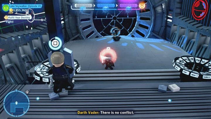 Depleting his first health bar will move the fight to an upper platform - LEGO Skywalker Saga: Fulfill Your Destiny - walkthrough - LEGO Skywalker Saga: Episode 6 - Return of the Jedi - LEGO Skywalker Saga Guide