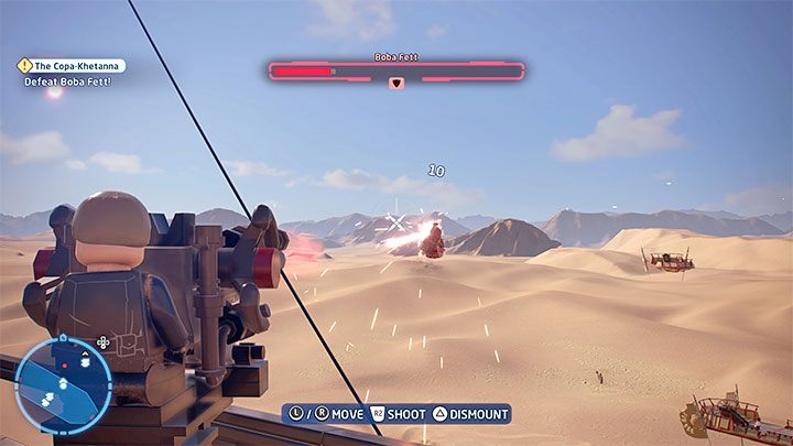 You can attack the boss more easily by taking control of the stationary gun - LEGO Skywalker Saga: The Copa-Khetanna - walkthrough - LEGO Skywalker Saga: Episode 6 - Return of the Jedi - LEGO Skywalker Saga Guide