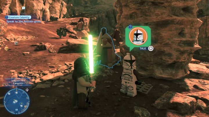 Accept the quest from the questgiver near the droid factory at Stalgasin Hive on Geonosis - LEGO Skywalker Saga: Creature Calamity - walkthrough - LEGO Skywalker Saga: Geonosis - UI Stalgasin - LEGO Skywalker Saga Guide