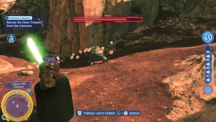 Follow the marker into the canyon to face the first creature - Nexu - LEGO Skywalker Saga: Creature Calamity - walkthrough - LEGO Skywalker Saga: Geonosis - UI Stalgasin - LEGO Skywalker Saga Guide
