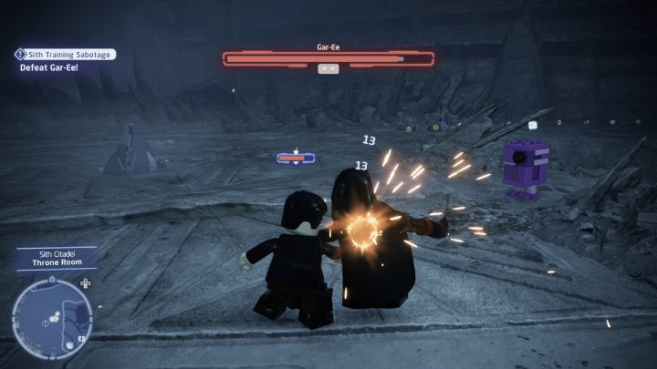The enemy will be immune to attacks with ranged weapons - LEGO Skywalker Saga: Sith Training Sabotage - walkthrough - LEGO Skywalker Saga: Exegol - Sith Citadel - LEGO Skywalker Saga Guide