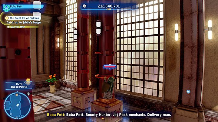 Use the 2 characters that can grab onto hooks to reach the lever - LEGO Skywalker Saga: Theed - a list of all puzzles (part 2) - LEGO Skywalker Saga: Naboo - LEGO Skywalker Saga Guide