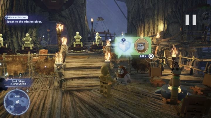 As a Protocol Droid, talk to the NPC and accept the task - LEGO Skywalker Saga: Flower Fetcher - walkthrough - LEGO Skywalker Saga: Endor - the ewok village - LEGO Skywalker Saga Guide