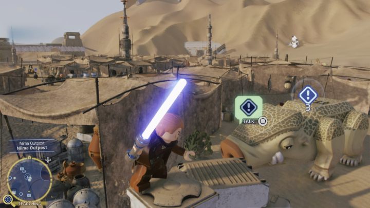 The Happabore will be standing behind the tents - LEGO Skywalker Saga: Hungry Happabore - walkthrough - LEGO Skywalker Saga: Jakku - Niima Settlement - LEGO Skywalker Saga Guide