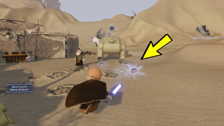 Follow the Happabore and collect the items it digs up from the ground - LEGO Skywalker Saga: Hungry Happabore - walkthrough - LEGO Skywalker Saga: Jakku - Niima Settlement - LEGO Skywalker Saga Guide