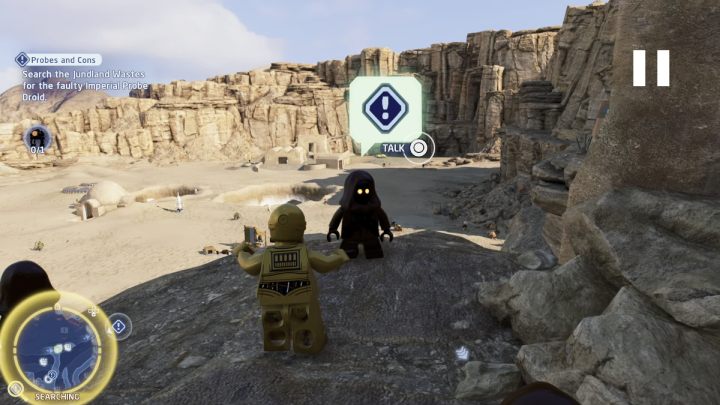 As a Protocol Droid, talk to the NPC and accept the task - LEGO Skywalker Saga: Probes and Cons - walkthrough - LEGO Skywalker Saga: Tatooine - the desert of Jundland - LEGO Skywalker Saga Guide