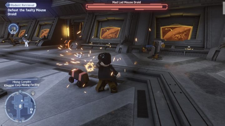 Follow the droid and damage it with melee and ranged weapons - LEGO Skywalker Saga: Rodent Retrieval - walkthrough - LEGO Skywalker Saga: Tatooine - the desert of Jundland - LEGO Skywalker Saga Guide
